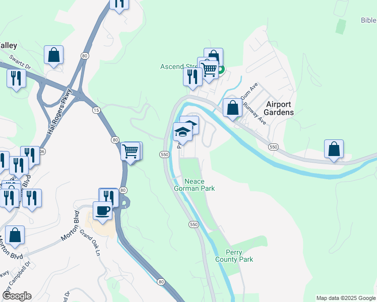 map of restaurants, bars, coffee shops, grocery stores, and more near 315 Park Avenue in Hazard