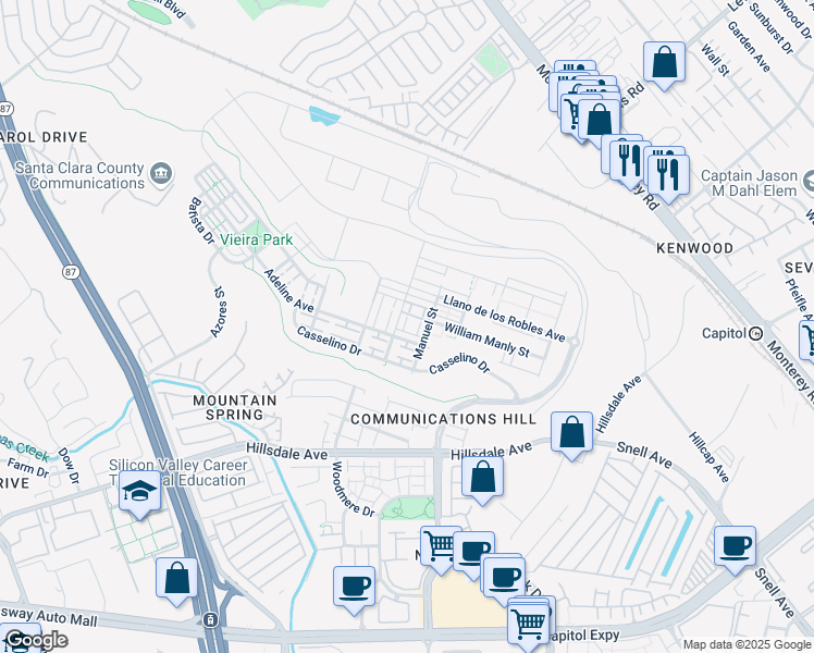 map of restaurants, bars, coffee shops, grocery stores, and more near 3078 Lina Loop in San Jose