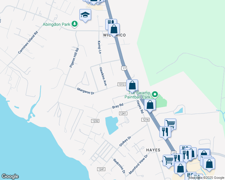 map of restaurants, bars, coffee shops, grocery stores, and more near 7199 Bray Road in Gloucester Point