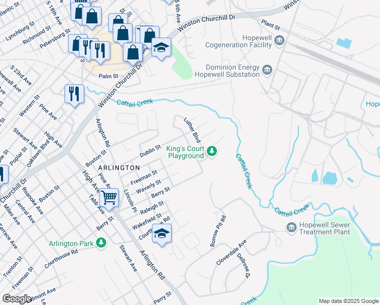map of restaurants, bars, coffee shops, grocery stores, and more near 1400 New York Avenue in Hopewell