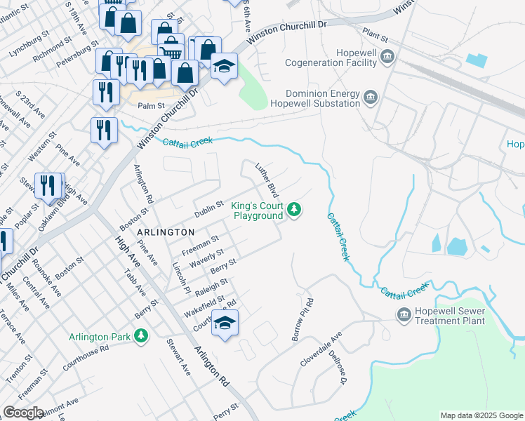 map of restaurants, bars, coffee shops, grocery stores, and more near 1400 New York Avenue in Hopewell