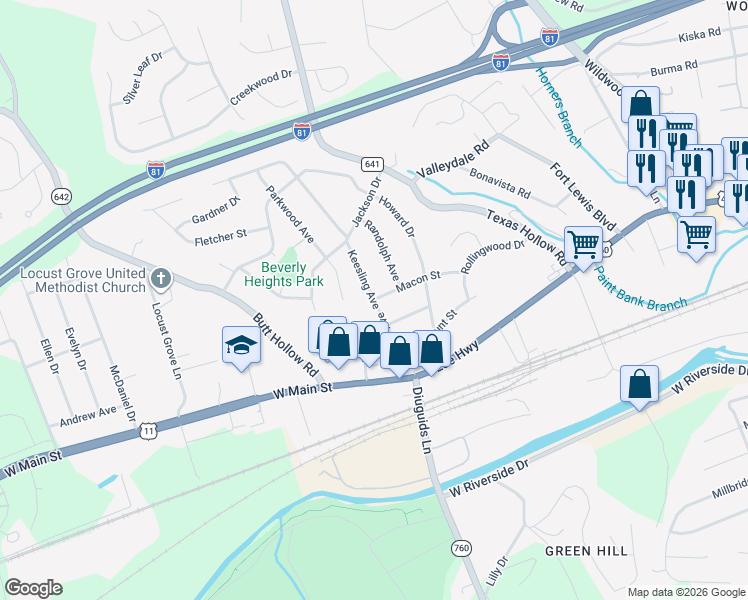 map of restaurants, bars, coffee shops, grocery stores, and more near 151 Keesling Avenue in Salem