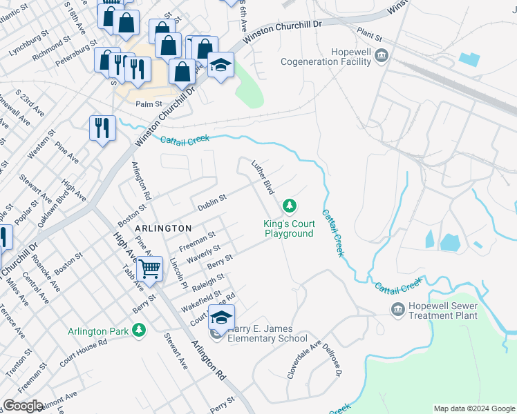 map of restaurants, bars, coffee shops, grocery stores, and more near 1410 New York Avenue in Hopewell