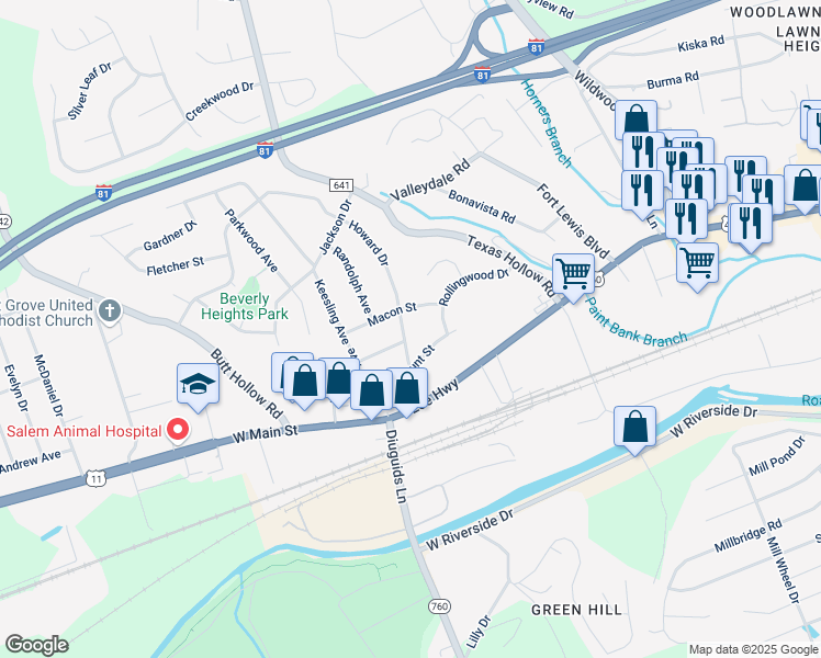 map of restaurants, bars, coffee shops, grocery stores, and more near 130 Howard Drive in Salem