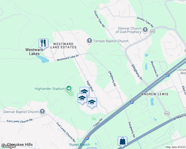 map of restaurants, bars, coffee shops, grocery stores, and more near 4264 Spicewood Lane in Salem