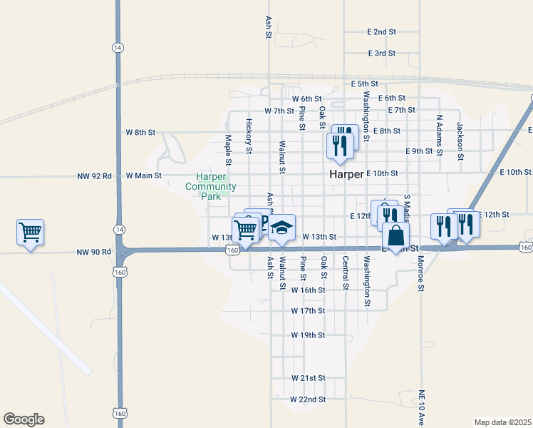 map of restaurants, bars, coffee shops, grocery stores, and more near 501-599 West 11th Street in Harper