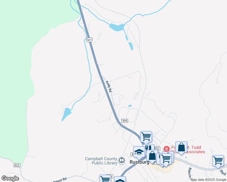 map of restaurants, bars, coffee shops, grocery stores, and more near 176 Kelly Road in Rustburg