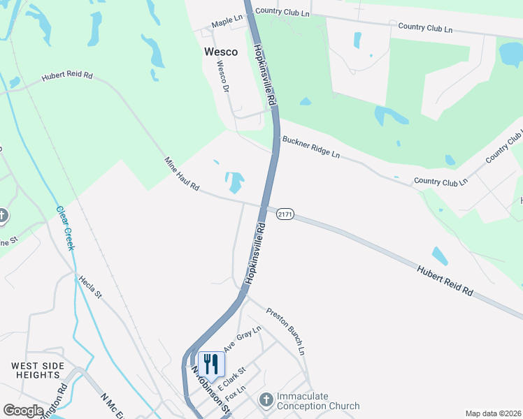 map of restaurants, bars, coffee shops, grocery stores, and more near Hopkinsville Road in Madisonville