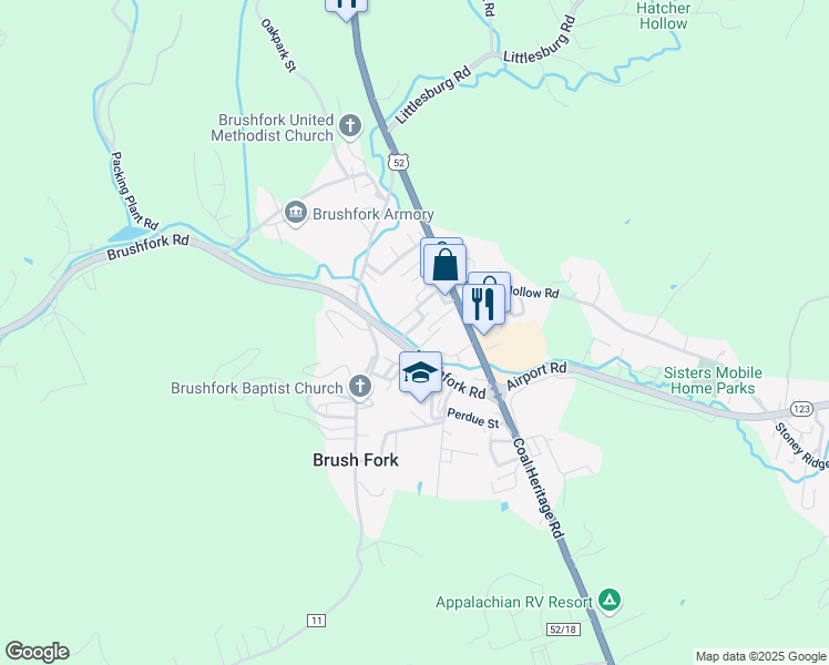 map of restaurants, bars, coffee shops, grocery stores, and more near 1610 Moonlight Lane in Bluefield
