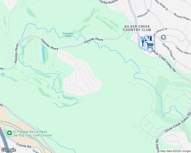 map of restaurants, bars, coffee shops, grocery stores, and more near 4746 Mountaire Place in San Jose