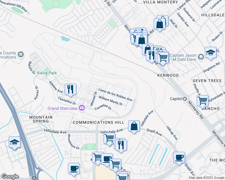 map of restaurants, bars, coffee shops, grocery stores, and more near 240 Agustin Narvaez Street in San Jose