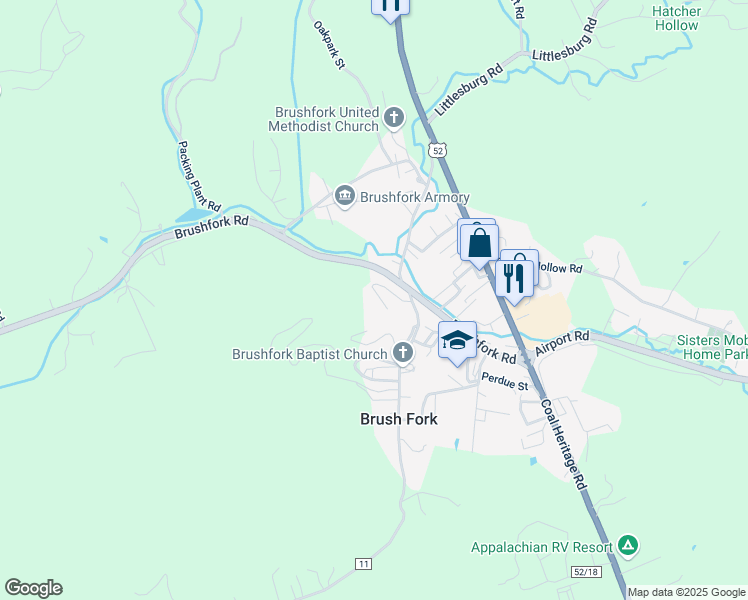 map of restaurants, bars, coffee shops, grocery stores, and more near West Virginia 123 in Bluefield