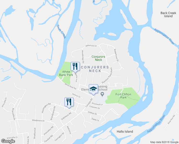 map of restaurants, bars, coffee shops, grocery stores, and more near 249 White Sand Court in Colonial Heights