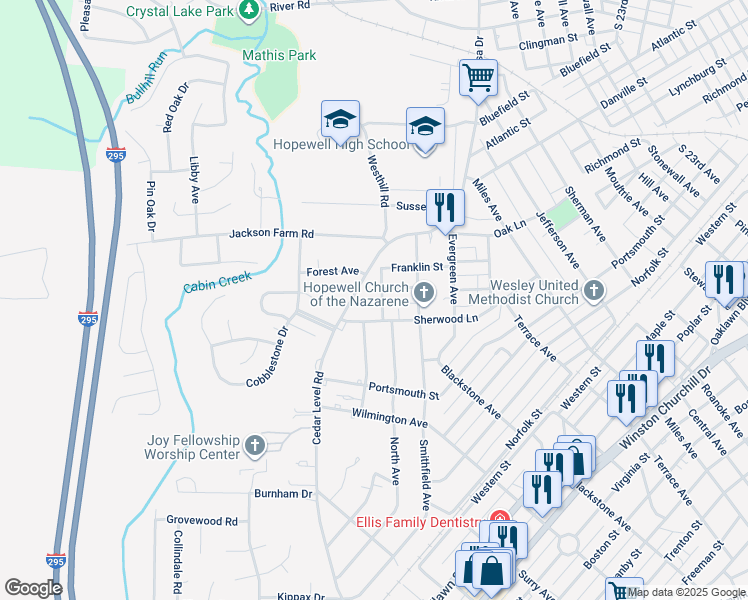 map of restaurants, bars, coffee shops, grocery stores, and more near 510 North Avenue in Hopewell