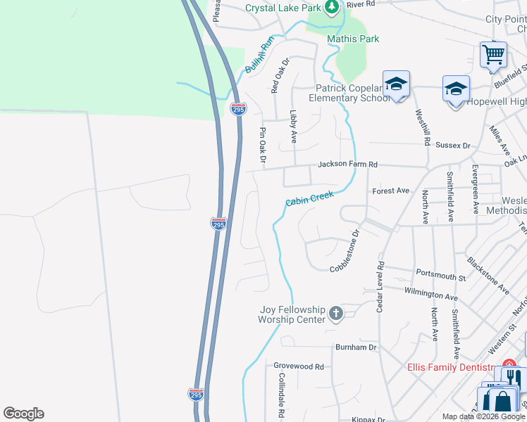map of restaurants, bars, coffee shops, grocery stores, and more near 609 Yellowstone Drive in Hopewell