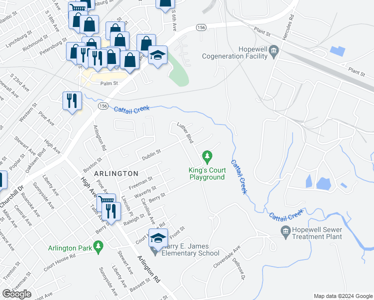 map of restaurants, bars, coffee shops, grocery stores, and more near 1407 New York Avenue in Hopewell