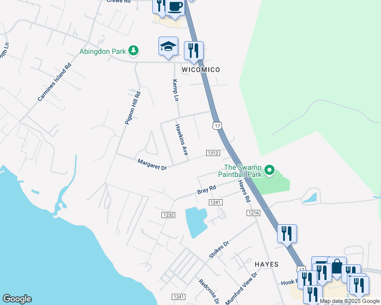 map of restaurants, bars, coffee shops, grocery stores, and more near 2667 Hawkins Avenue in Gloucester Point