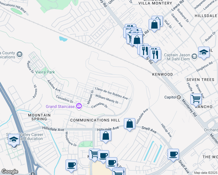 map of restaurants, bars, coffee shops, grocery stores, and more near 202 Agustin Narvaez Street in San Jose