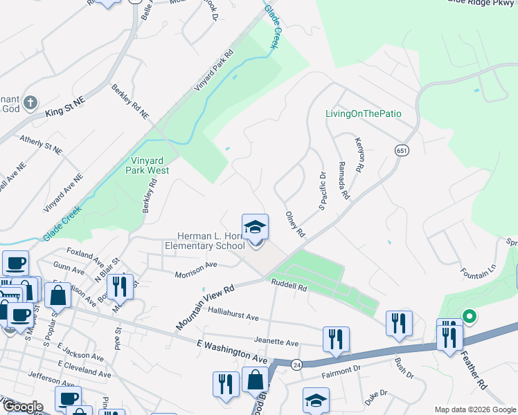 map of restaurants, bars, coffee shops, grocery stores, and more near 875 Gates Lane in Vinton
