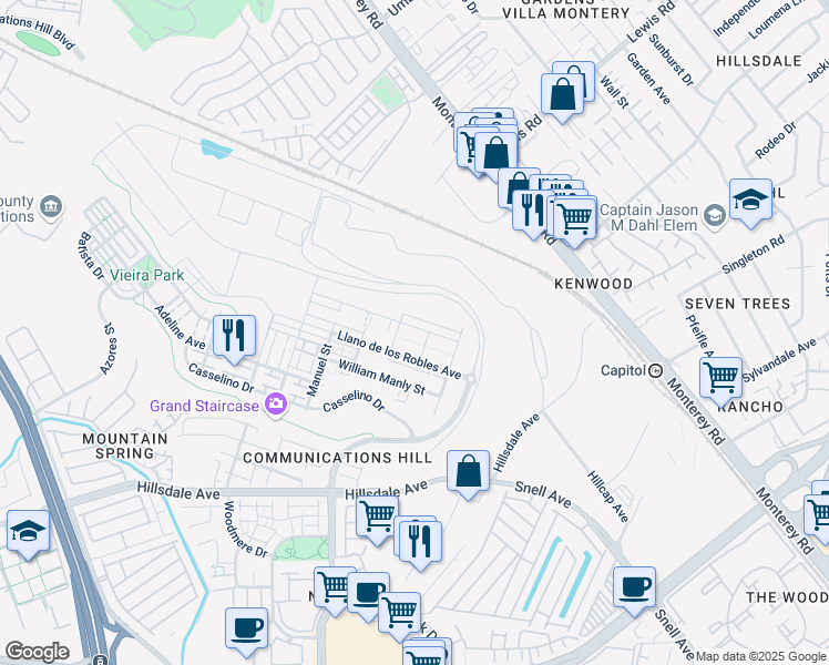 map of restaurants, bars, coffee shops, grocery stores, and more near 170 Agustin Narvaez Street in San Jose