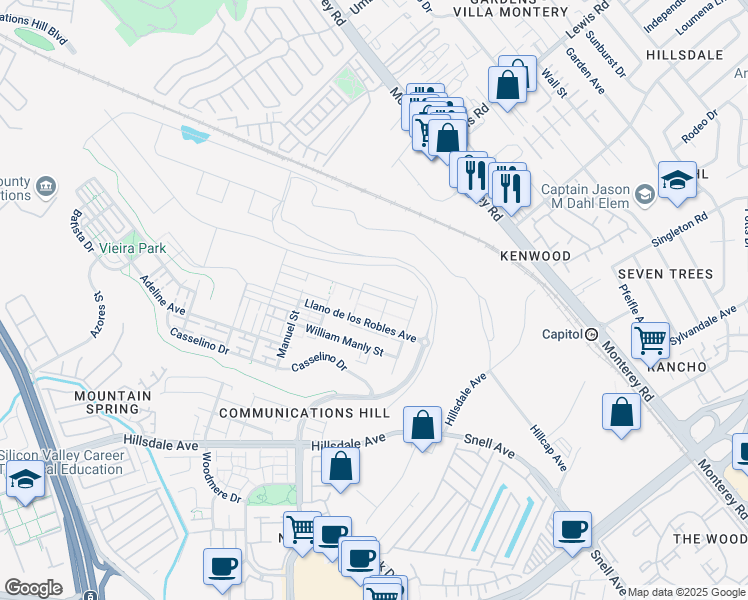 map of restaurants, bars, coffee shops, grocery stores, and more near 170 Agustin Narvaez Street in San Jose