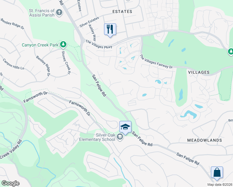 map of restaurants, bars, coffee shops, grocery stores, and more near 5310 Rachaella Lane in San Jose