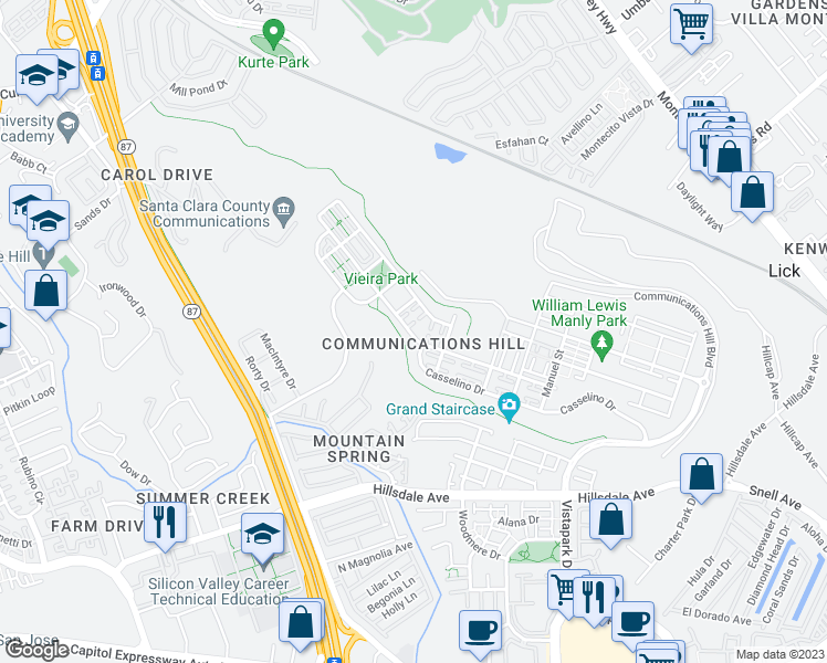 map of restaurants, bars, coffee shops, grocery stores, and more near 585 Adeline Avenue in San Jose