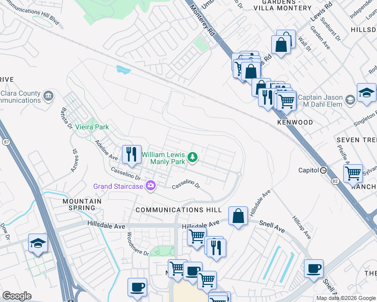 map of restaurants, bars, coffee shops, grocery stores, and more near 240 Agustin Narvaez Street in San Jose