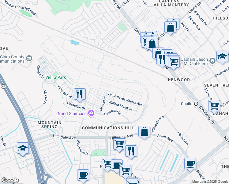 map of restaurants, bars, coffee shops, grocery stores, and more near 240 Agustin Narvaez Street in San Jose