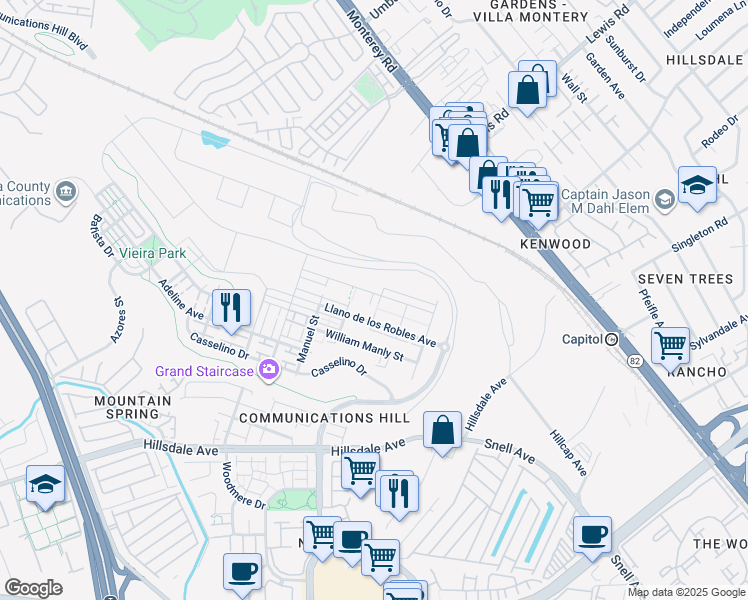 map of restaurants, bars, coffee shops, grocery stores, and more near 202 Agustin Narvaez Street in San Jose