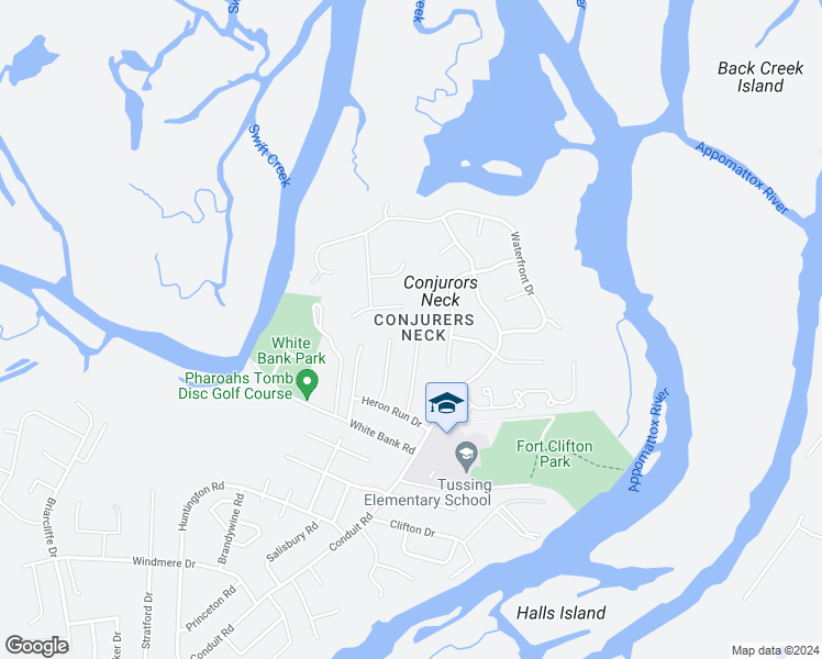 map of restaurants, bars, coffee shops, grocery stores, and more near 154 Watercress Court in Colonial Heights