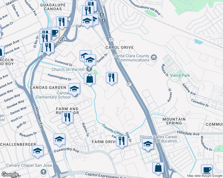 map of restaurants, bars, coffee shops, grocery stores, and more near 790 Ironwood Drive in San Jose