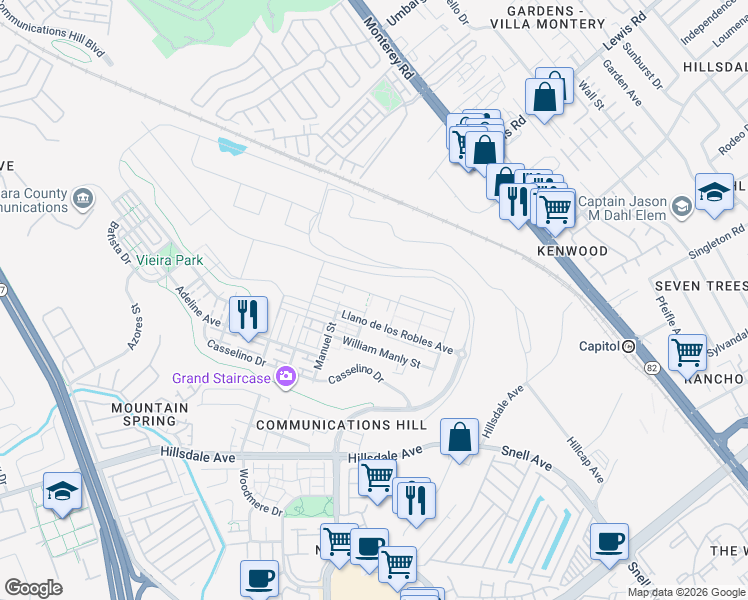 map of restaurants, bars, coffee shops, grocery stores, and more near 240 Agustin Narvaez Street in San Jose