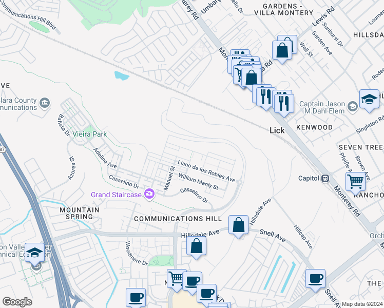 map of restaurants, bars, coffee shops, grocery stores, and more near 240 Agustin Narvaez Street in San Jose