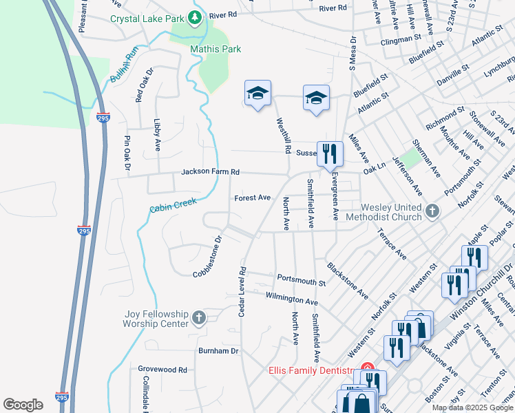 map of restaurants, bars, coffee shops, grocery stores, and more near 3308 Forest Avenue in Hopewell