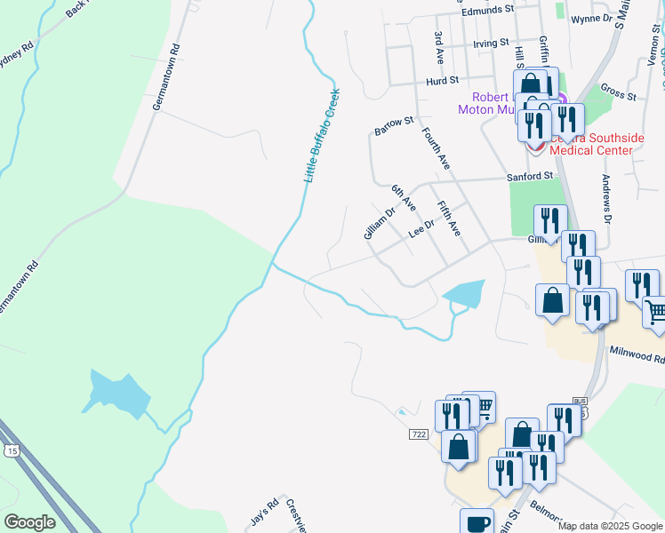 map of restaurants, bars, coffee shops, grocery stores, and more near 1708 Lee Drive in Farmville