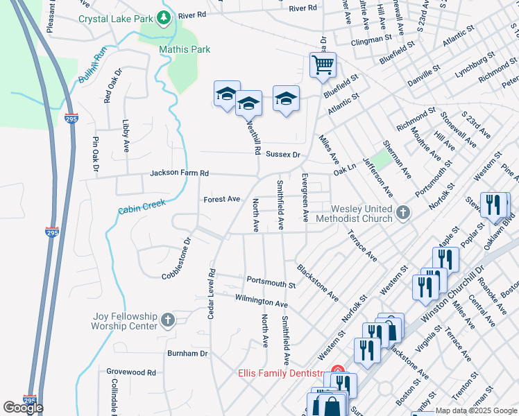 map of restaurants, bars, coffee shops, grocery stores, and more near 3209 Randall Street in Hopewell