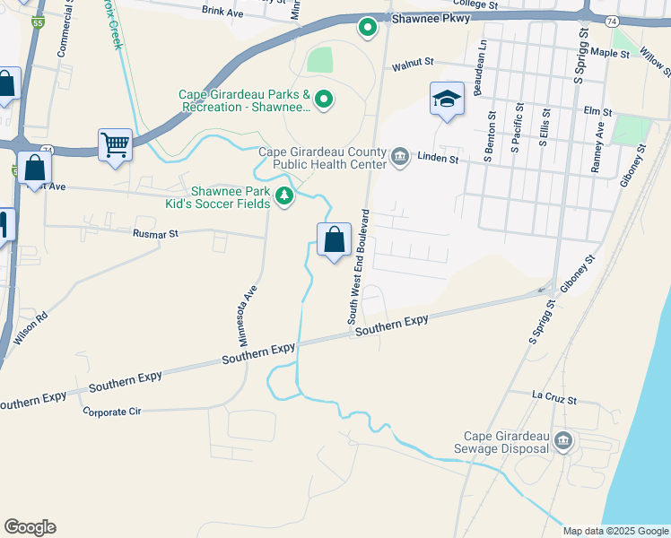 map of restaurants, bars, coffee shops, grocery stores, and more near in Cape Girardeau