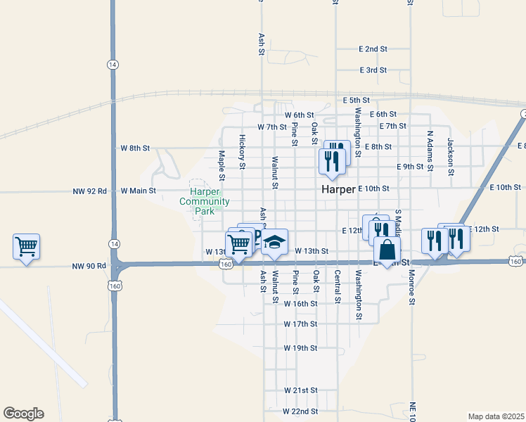 map of restaurants, bars, coffee shops, grocery stores, and more near 501 West 11th Street in Harper
