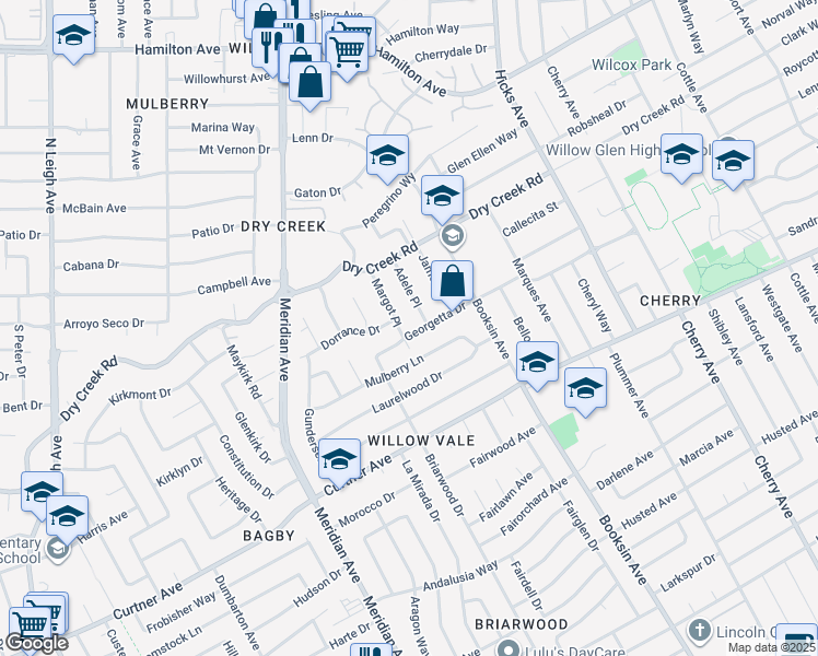 map of restaurants, bars, coffee shops, grocery stores, and more near 1914 Georgetta Drive in San Jose