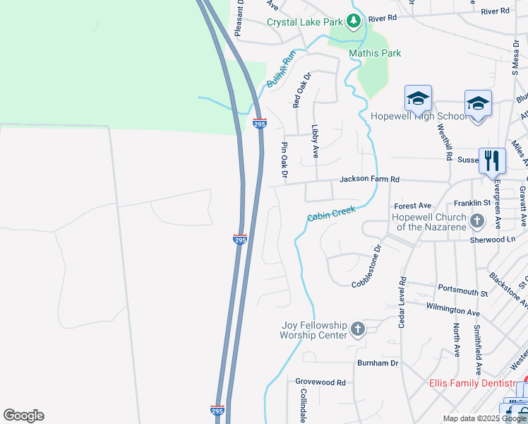 map of restaurants, bars, coffee shops, grocery stores, and more near 3906 Shenandoah Circle in Hopewell