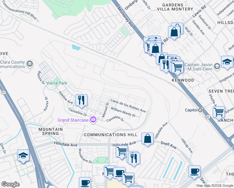 map of restaurants, bars, coffee shops, grocery stores, and more near 240 Agustin Narvaez Street in San Jose