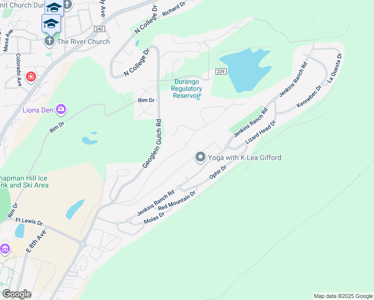 map of restaurants, bars, coffee shops, grocery stores, and more near 144 Pinnacle Place in Durango
