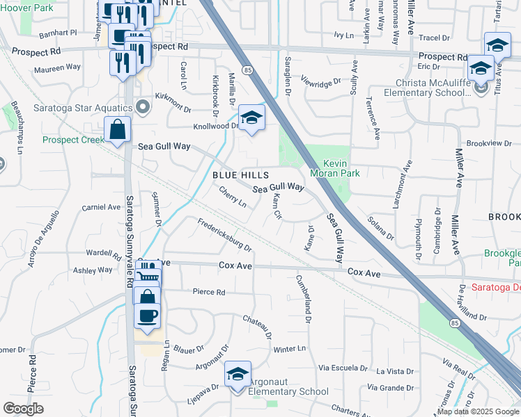 map of restaurants, bars, coffee shops, grocery stores, and more near 12637 Lido Way in Saratoga