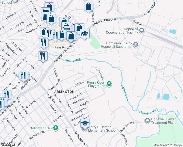 map of restaurants, bars, coffee shops, grocery stores, and more near 2006 New York Avenue in Hopewell