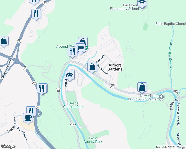map of restaurants, bars, coffee shops, grocery stores, and more near Combs Road in Hazard