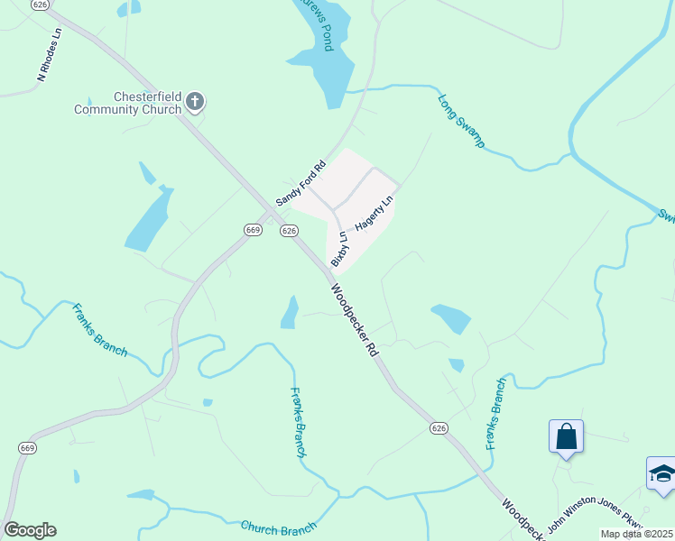 map of restaurants, bars, coffee shops, grocery stores, and more near 6720 Woodpecker Road in Chesterfield
