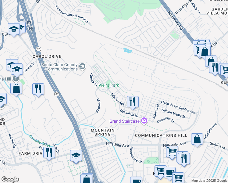 map of restaurants, bars, coffee shops, grocery stores, and more near 609 Adeline Avenue in San Jose