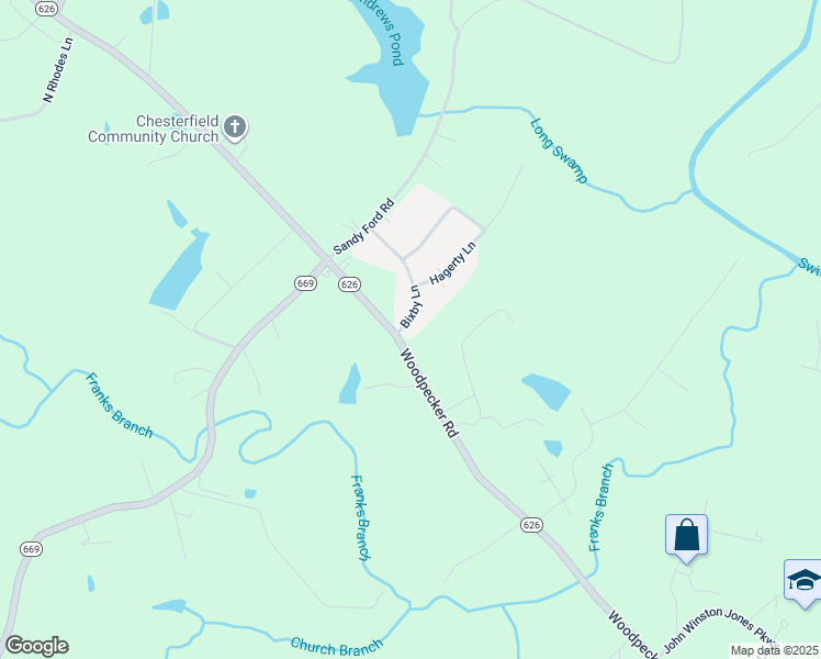 map of restaurants, bars, coffee shops, grocery stores, and more near 6720 Woodpecker Road in Chesterfield