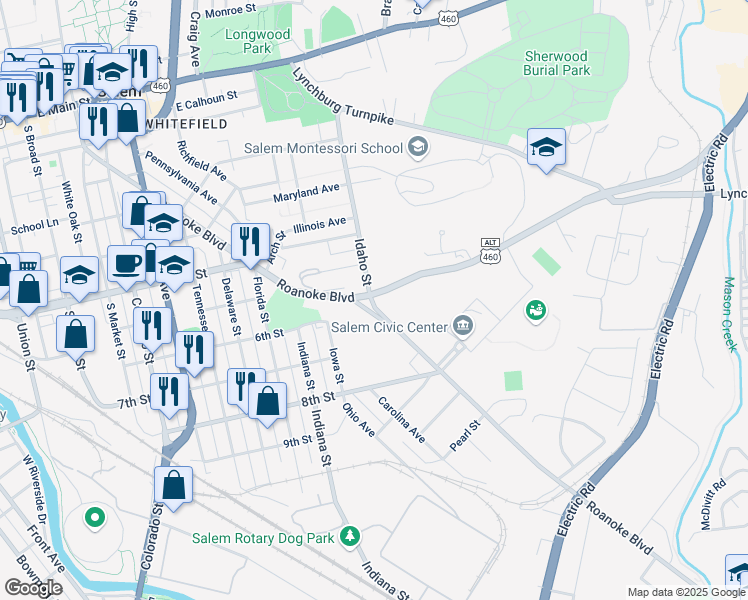 map of restaurants, bars, coffee shops, grocery stores, and more near 673 Idaho Street in Salem